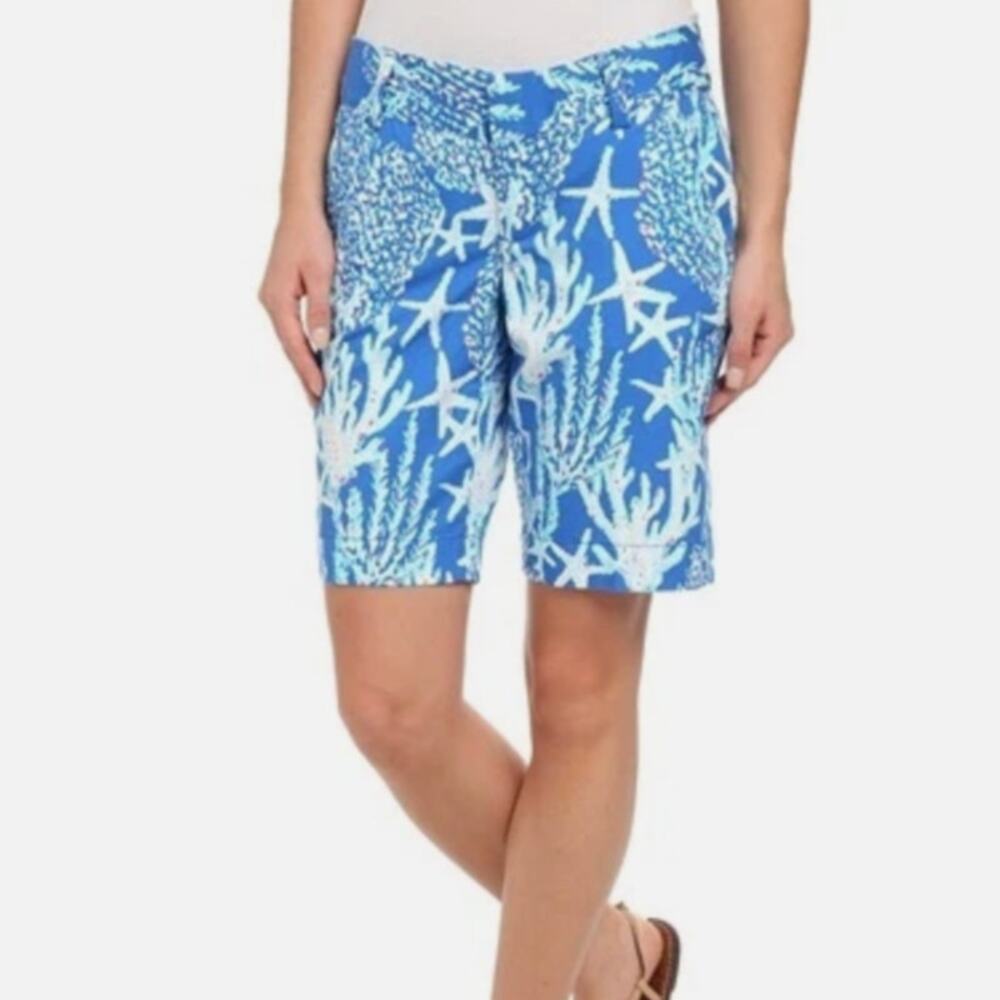 Lilly Pulitzer Chipper Shorts Size 4 Blue Coral Starfish Coastal Print Reef - Picture 2 of 13